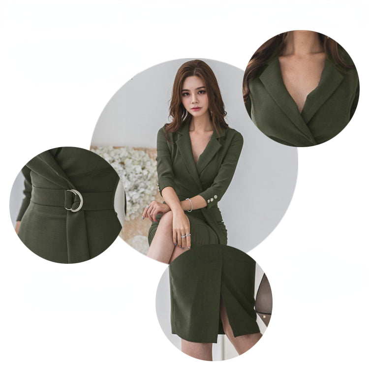 Sexy 3/4 Length Sleeves Women Sheath Dresses-Dresses-Army Green-S-Free Shipping Leatheretro