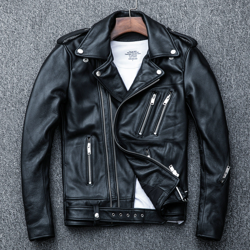 Designed Motorcycle Cowhide Leather Jackets for Men-Coats & Jackets-Black-S-Free Shipping Leatheretro