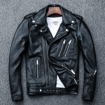 Designed Motorcycle Cowhide Leather Jackets for Men-Coats & Jackets-Black-S-Free Shipping Leatheretro