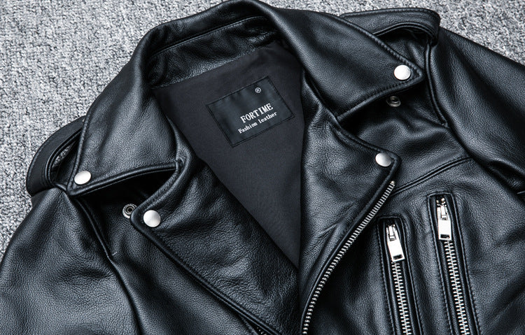 Designed Motorcycle Cowhide Leather Jackets for Men-Coats & Jackets-Black-S-Free Shipping Leatheretro