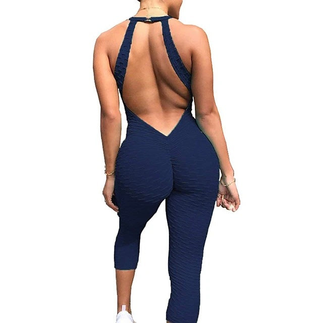 Sexy Elastic Exercising Yoga Jumpsuits for Women-Activewear-Navy Blue-S-Free Shipping Leatheretro