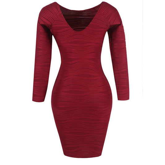 Women Long Sleeves Elastic Sexy Bodycon Dresses-Dresses-Navy Blue-S-Free Shipping Leatheretro