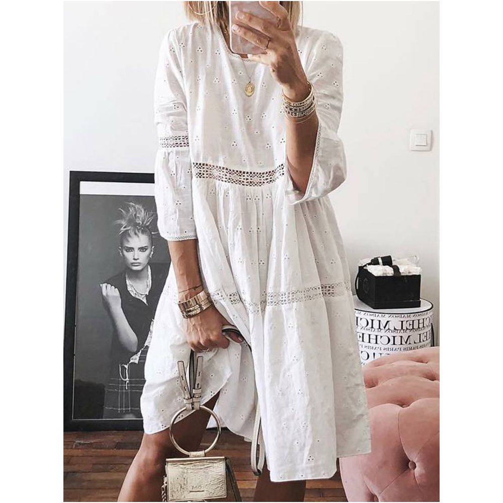 Women Joint Embroidery Daily Dresses-Mini Dresses-White-S-Free Shipping Leatheretro