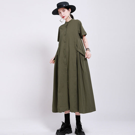 Elegant Linen Short Sleeves Summer Long Dresses-Dresses-Black-One Size-Free Shipping Leatheretro