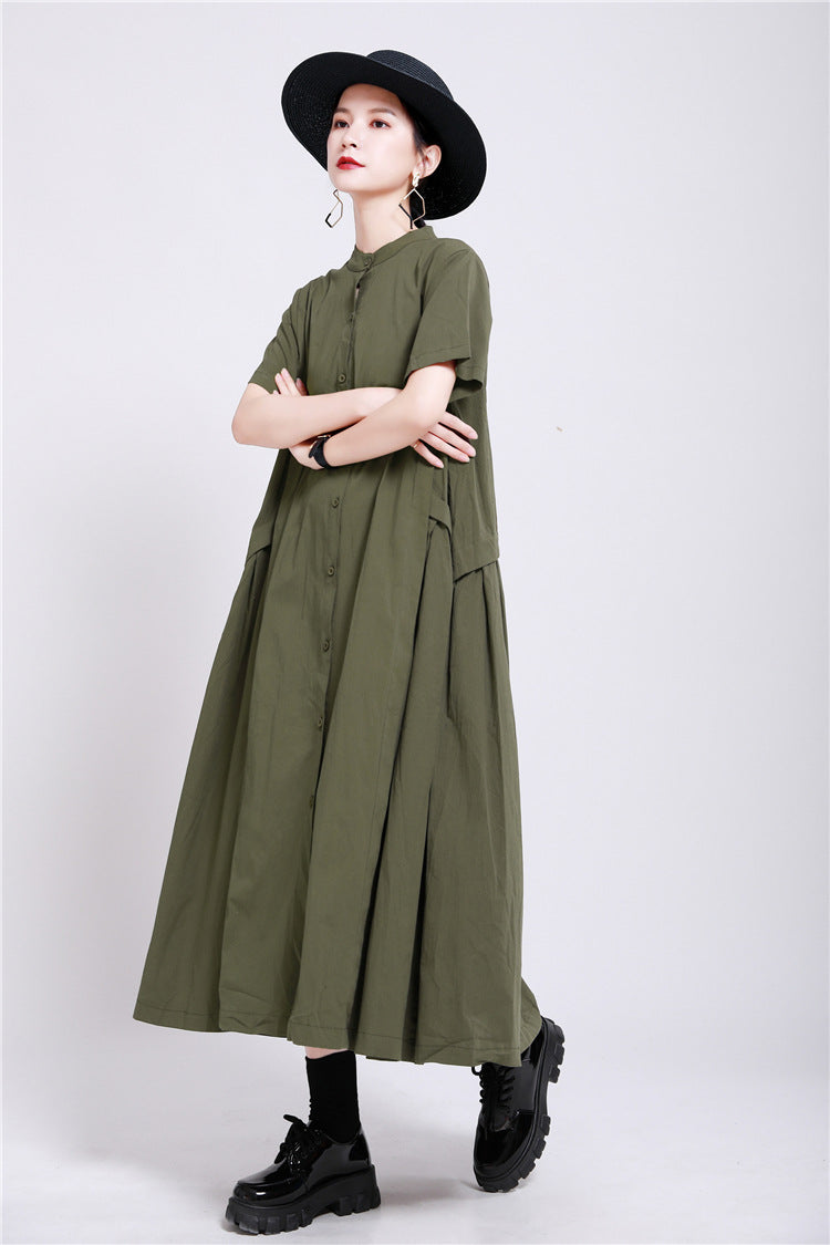Elegant Linen Short Sleeves Summer Long Dresses-Dresses-Black-One Size-Free Shipping Leatheretro