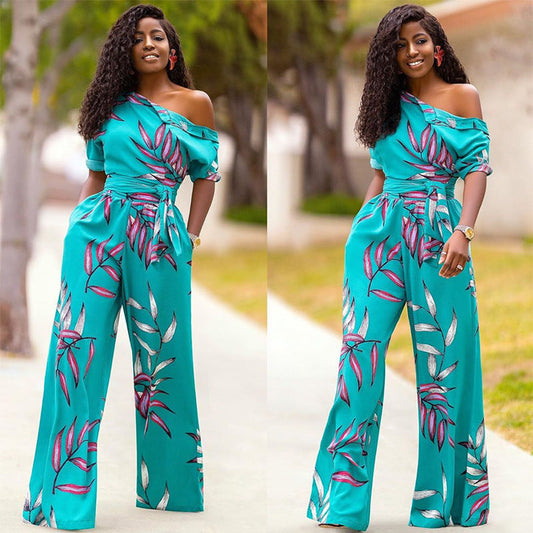 Sexy One Shoulder Women Jumpsuits-Suits-Sky Blue-S-Free Shipping Leatheretro