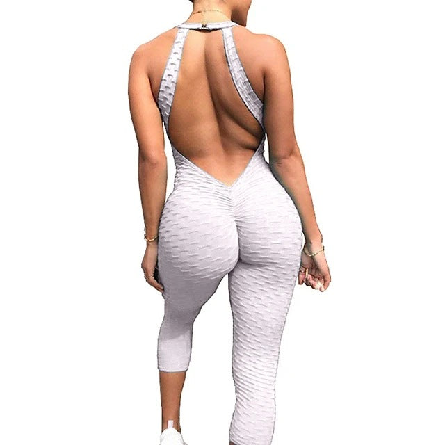 Sexy Elastic Exercising Yoga Jumpsuits for Women-Activewear-White-S-Free Shipping Leatheretro