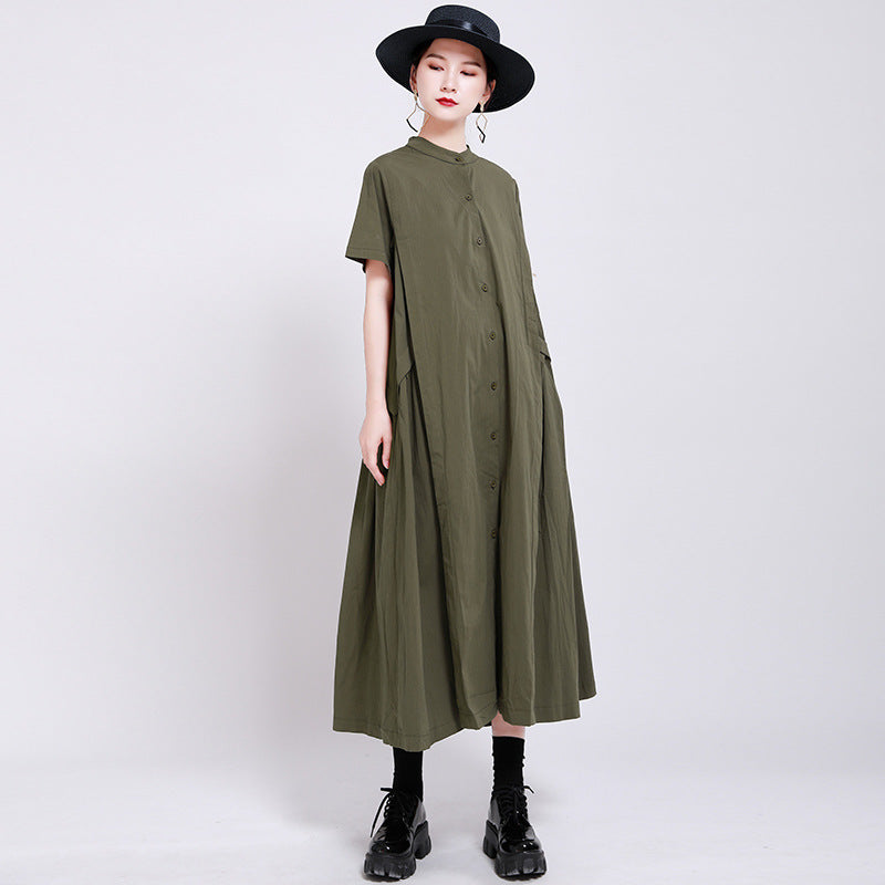 Elegant Linen Short Sleeves Summer Long Dresses-Dresses-Black-One Size-Free Shipping Leatheretro