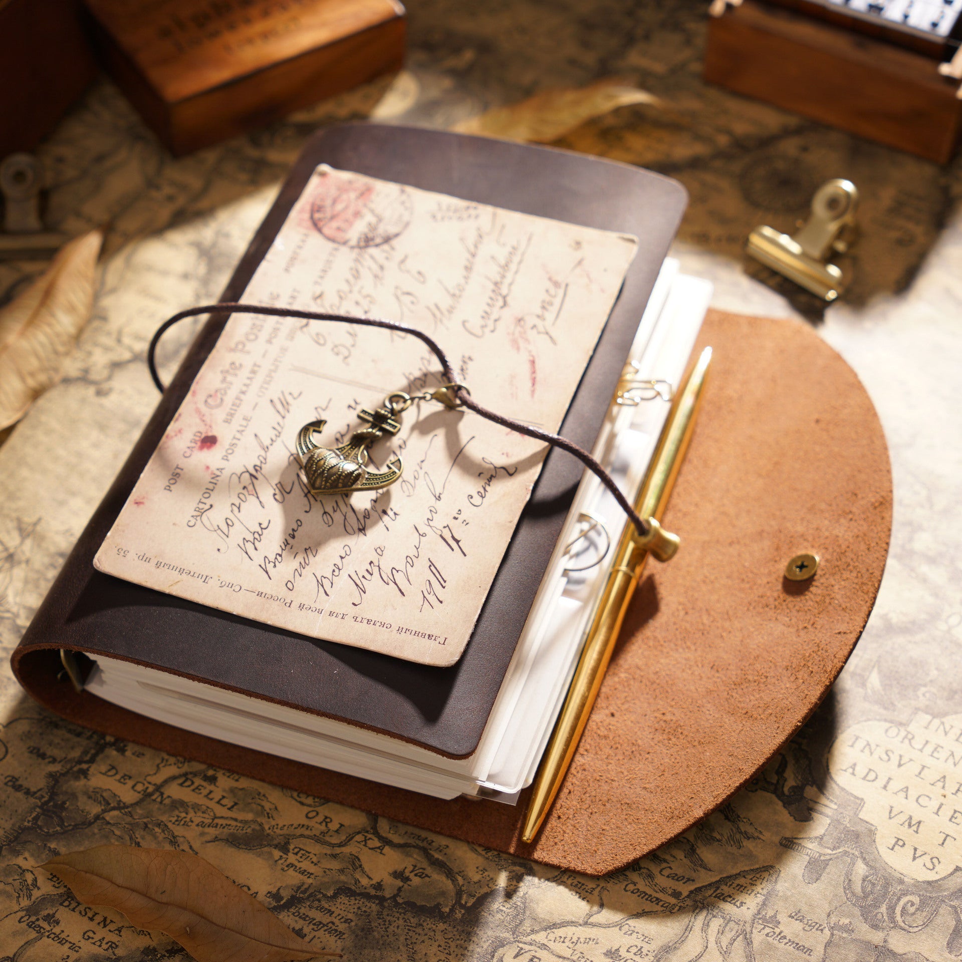 Vintage Leathe Cover Loose Leaf A6 Traveling Notbook-Notebooks & Notepads-Black-Free Shipping Leatheretro