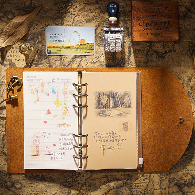 Vintage Leathe Cover Loose Leaf A6 Traveling Notbook-Notebooks & Notepads-Black-Free Shipping Leatheretro