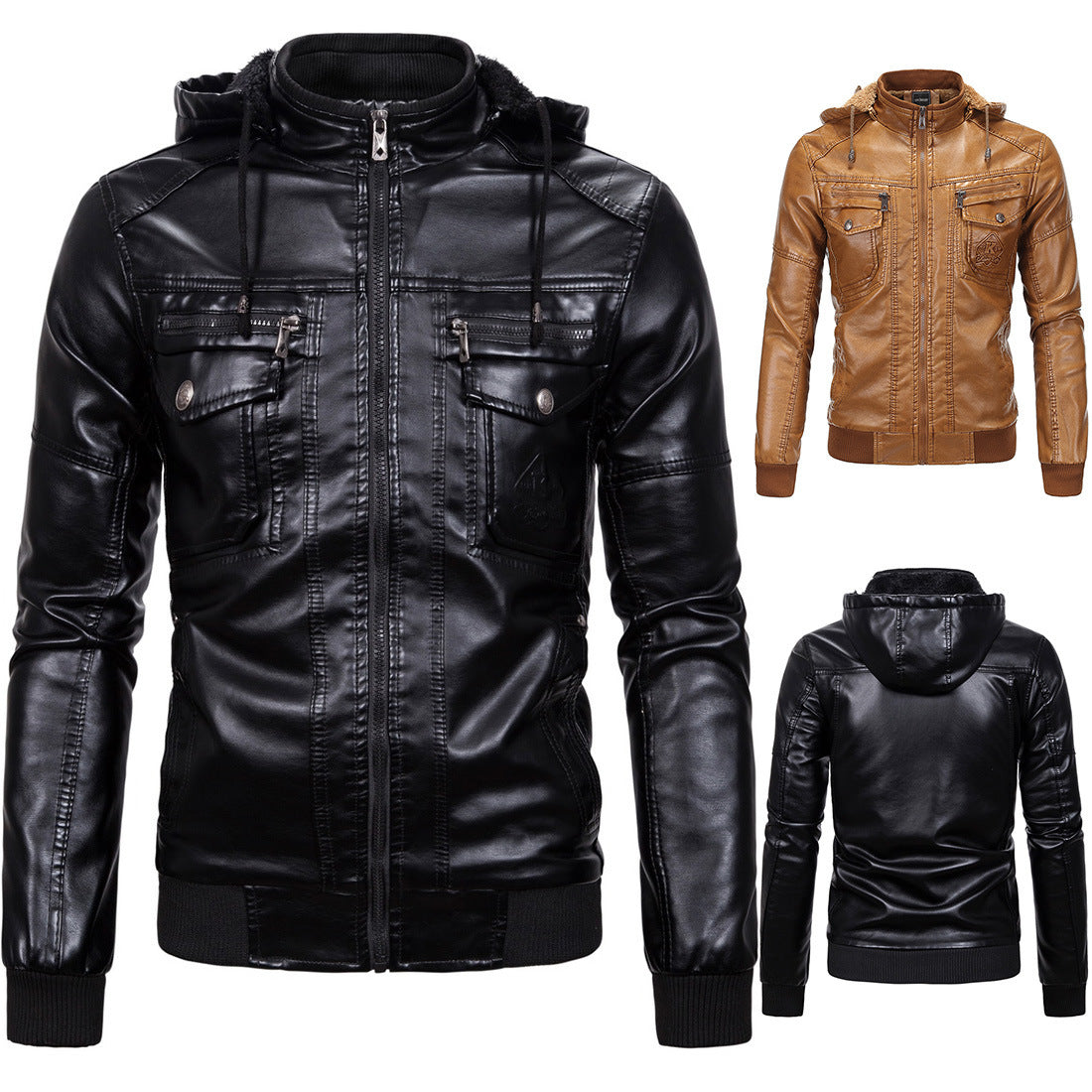 Winter Warm Jackets Coats for Men-Motorcycle Jackets-Black-S-Free Shipping Leatheretro