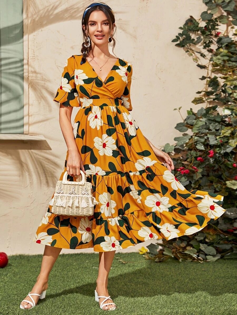 Summer Women Chiffon Floral Beach Dresses-Dresses-Orange-S-Free Shipping Leatheretro