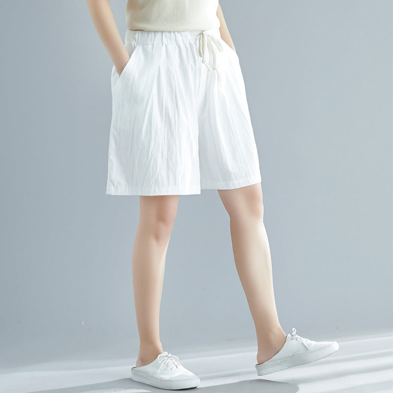 Leisure Linen Elastic Waist Summer Women Short Pants-Pants-Green-M-Free Shipping Leatheretro