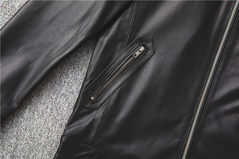 Fashion Cowhide Leather Stand Collar Short Jackets for Men-Coats & Jackets-Black-S-Free Shipping Leatheretro