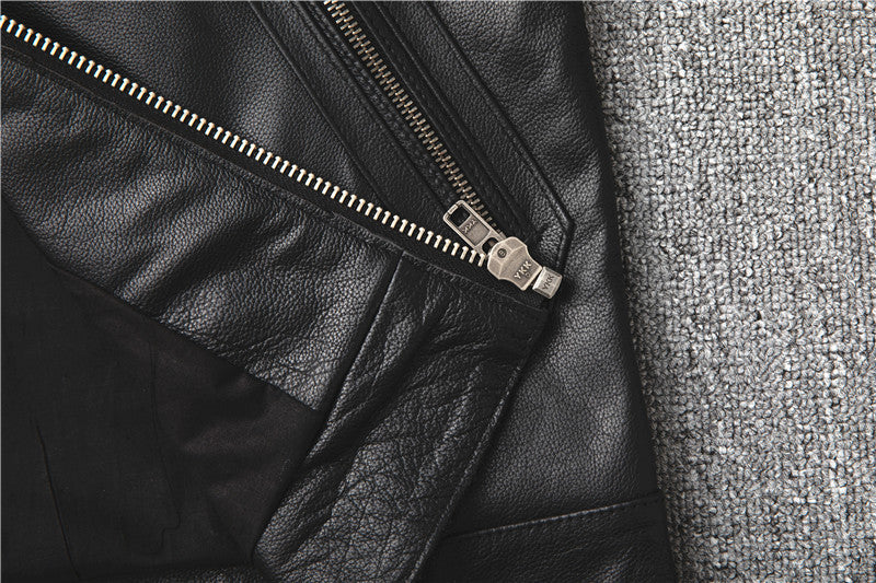 Fashion Cowhide Leather Stand Collar Short Jackets for Men-Coats & Jackets-Black-S-Free Shipping Leatheretro