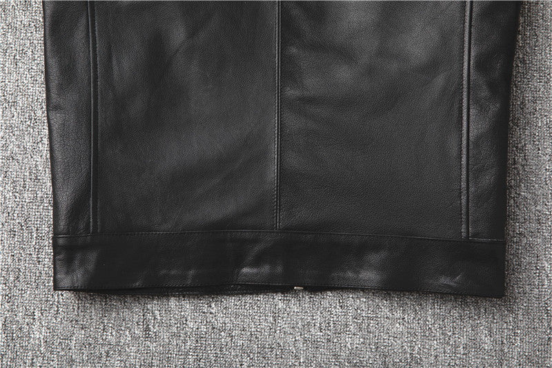 Fashion Cowhide Leather Stand Collar Short Jackets for Men-Coats & Jackets-Black-S-Free Shipping Leatheretro