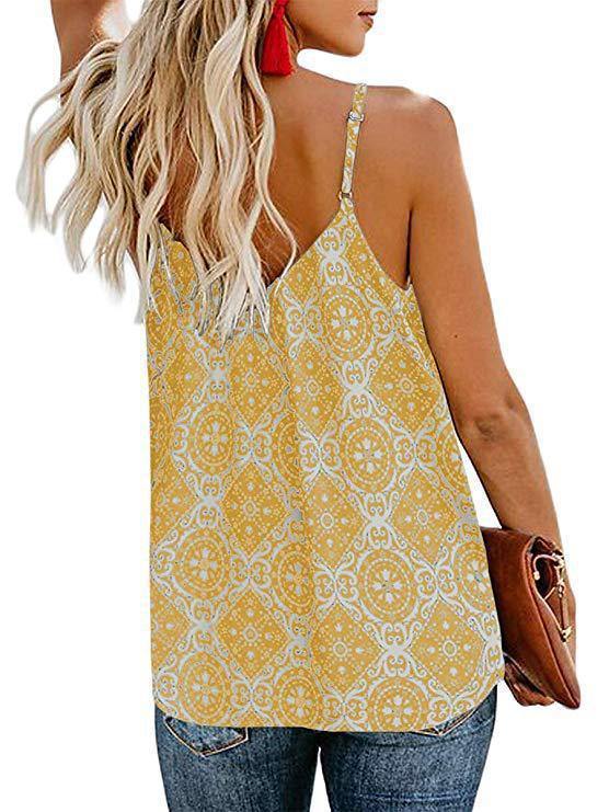 Print V-neck Women Summer Crop Tops-Crop Tops-Yellow-S-Free Shipping Leatheretro