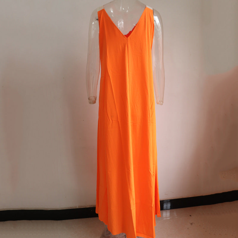 Summer Simple Loose Long Dresses-Dresses-Orange-S-Free Shipping Leatheretro