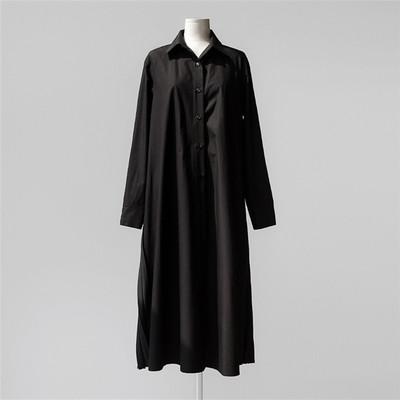 Classy Women Plus Sizes Pleated Long Shirt Dresses-Cozy Dresses-Black-S-Free Shipping Leatheretro