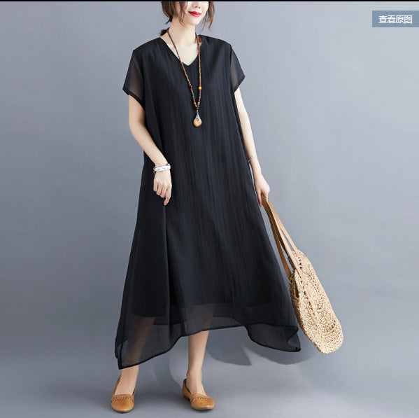 Cozy Summer Plus Sizes Women Dresses-Dresses-Black-M-Free Shipping Leatheretro