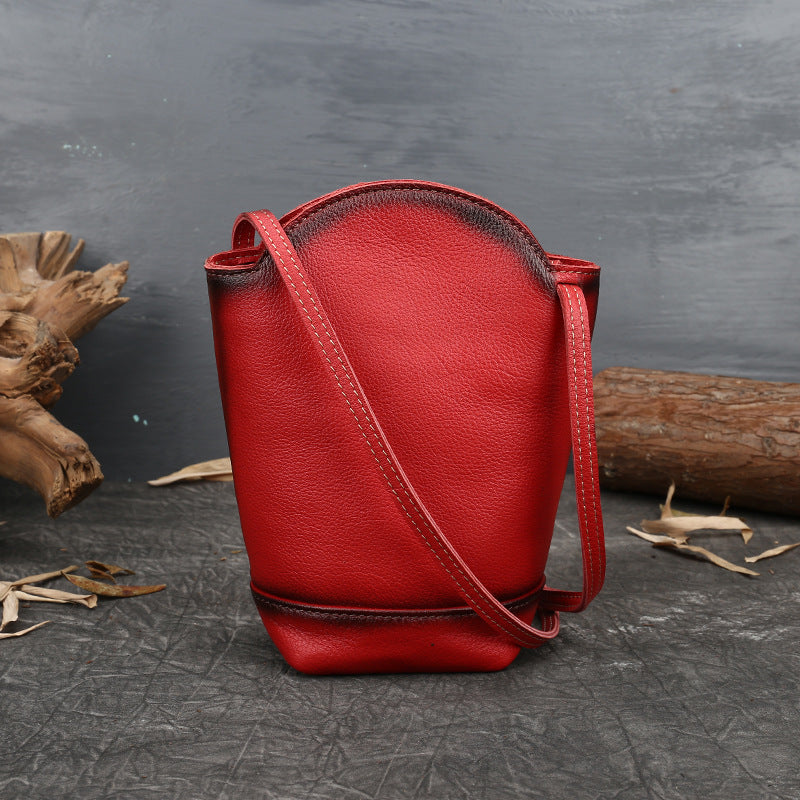 Handmade Shoulder Women Bucket Bags-Leather Women Bags-Red-Free Shipping Leatheretro