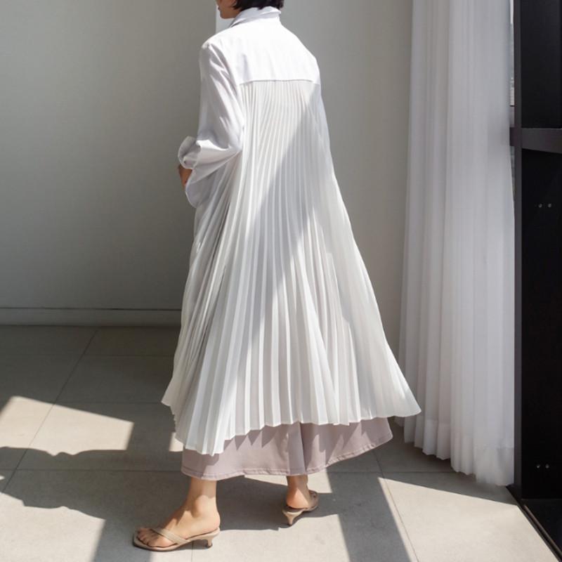 Classy Women Plus Sizes Pleated Long Shirt Dresses-Cozy Dresses-White-S-Free Shipping Leatheretro