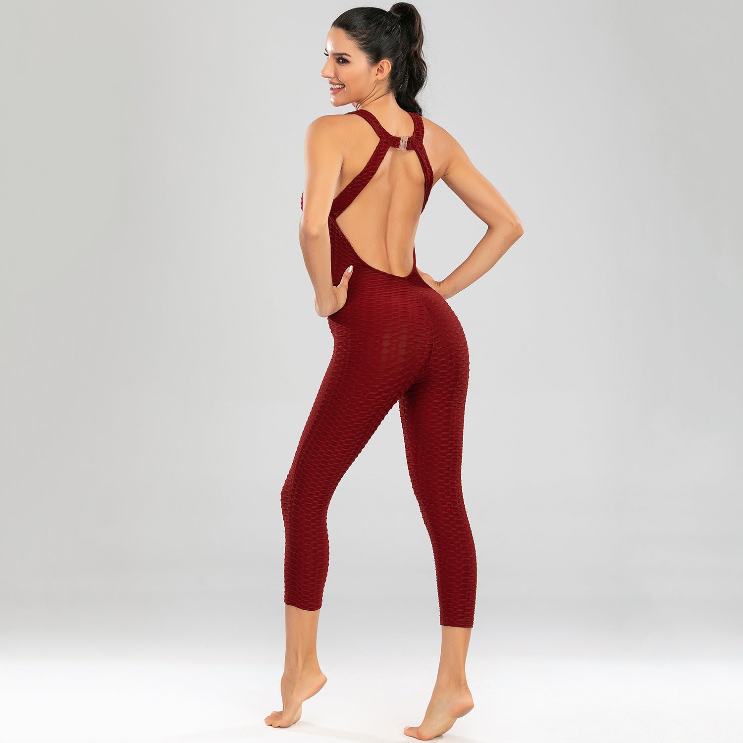 Sexy Elastic Exercising Yoga Jumpsuits for Women-Activewear-Wine Red-S-Free Shipping Leatheretro