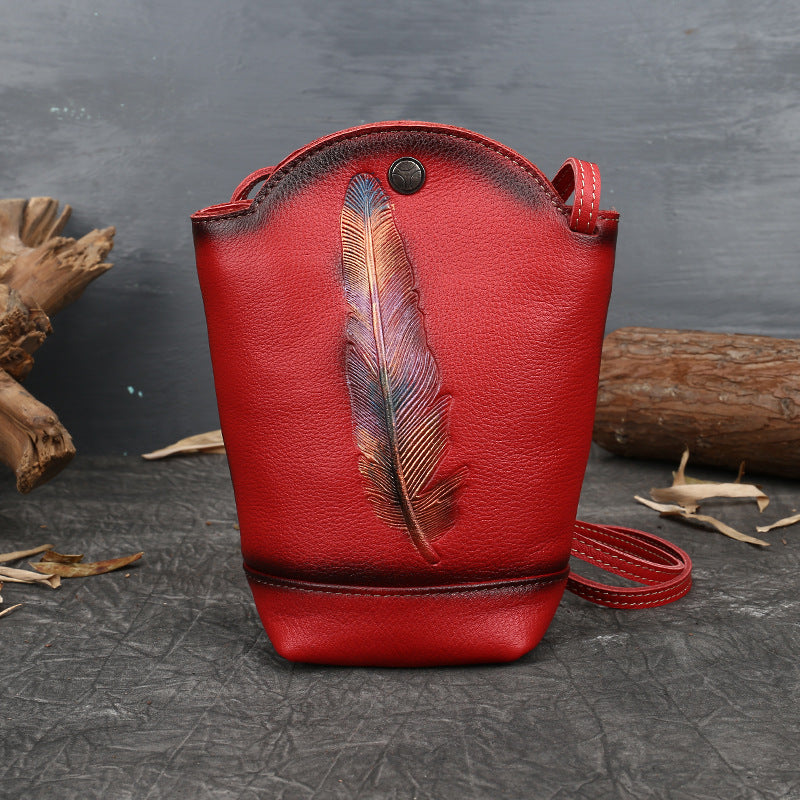 Handmade Shoulder Women Bucket Bags-Leather Women Bags-Red-Free Shipping Leatheretro