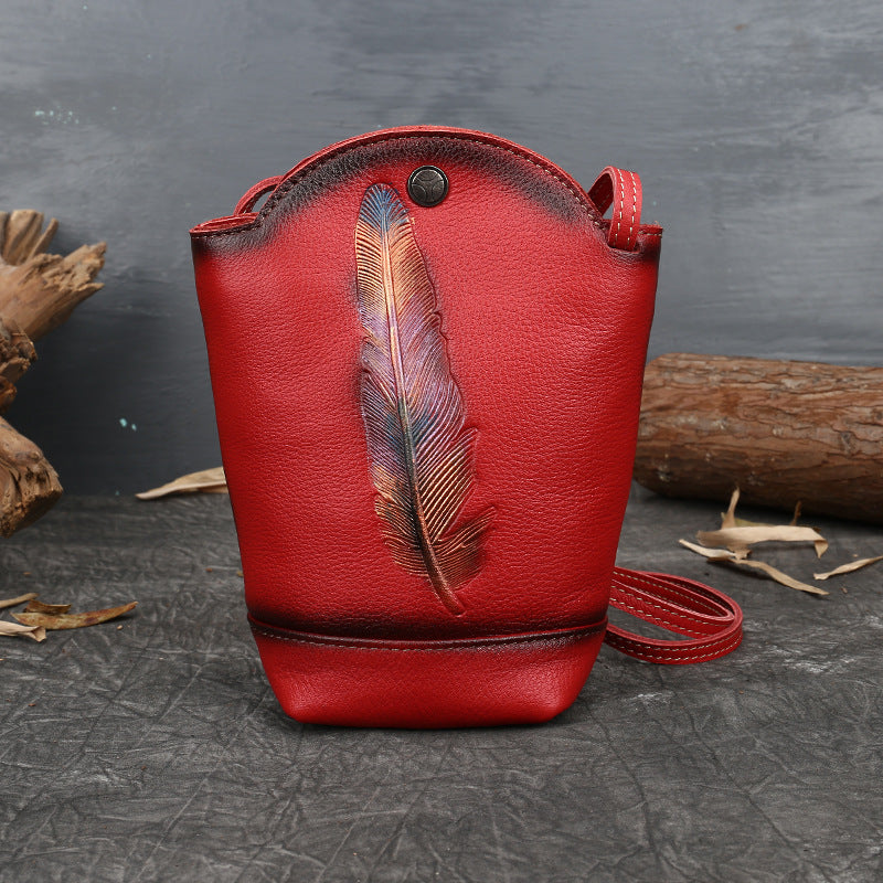Handmade Shoulder Women Bucket Bags-Leather Women Bags-Red-Free Shipping Leatheretro