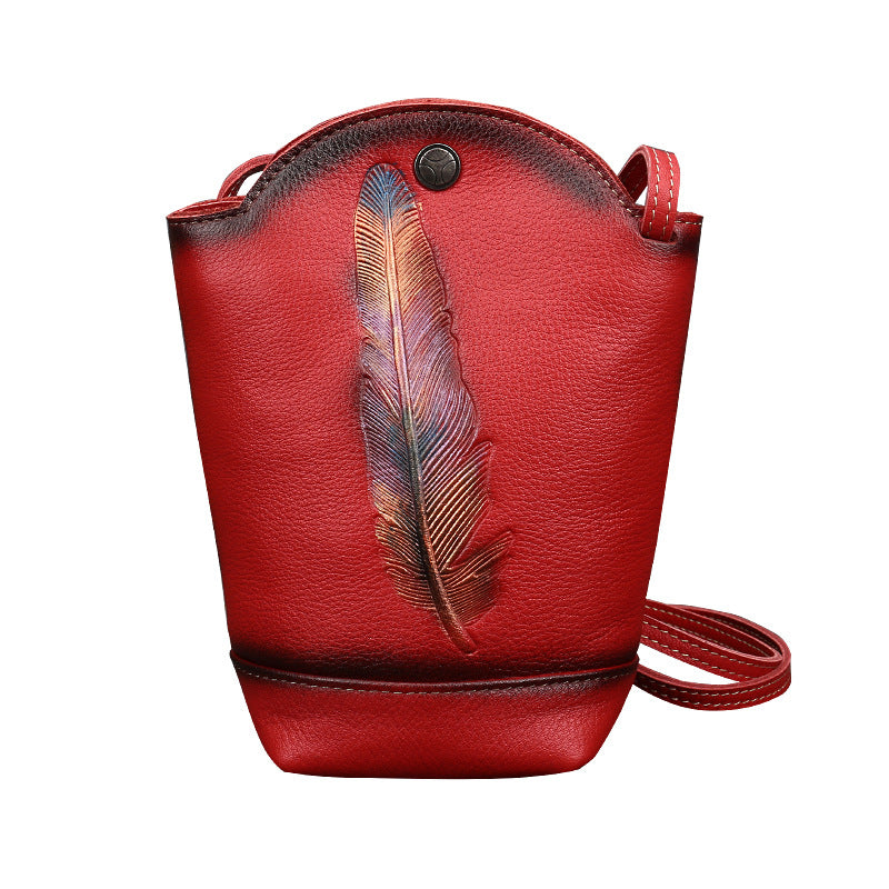 Handmade Shoulder Women Bucket Bags-Leather Women Bags-Red-Free Shipping Leatheretro