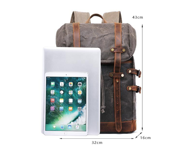 Men Outdoor Hiking Leather Canvas Backpack CT0015-Leather Canvas Backpack-Coffee-Free Shipping Leatheretro