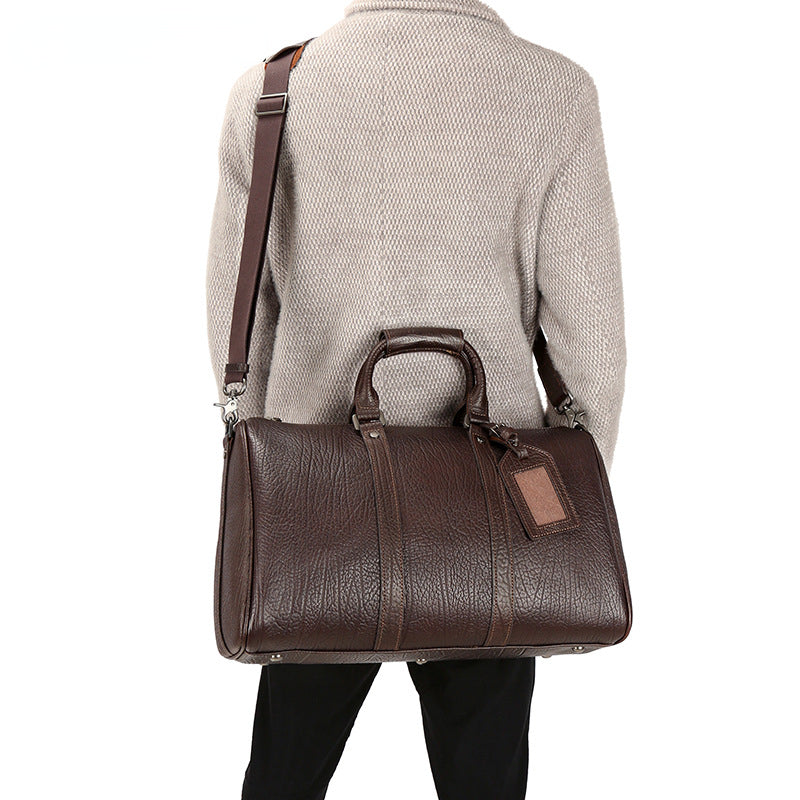 Vintage Cowhide Leather Weekend Bags for Traveling P0092-Black-Free Shipping Leatheretro
