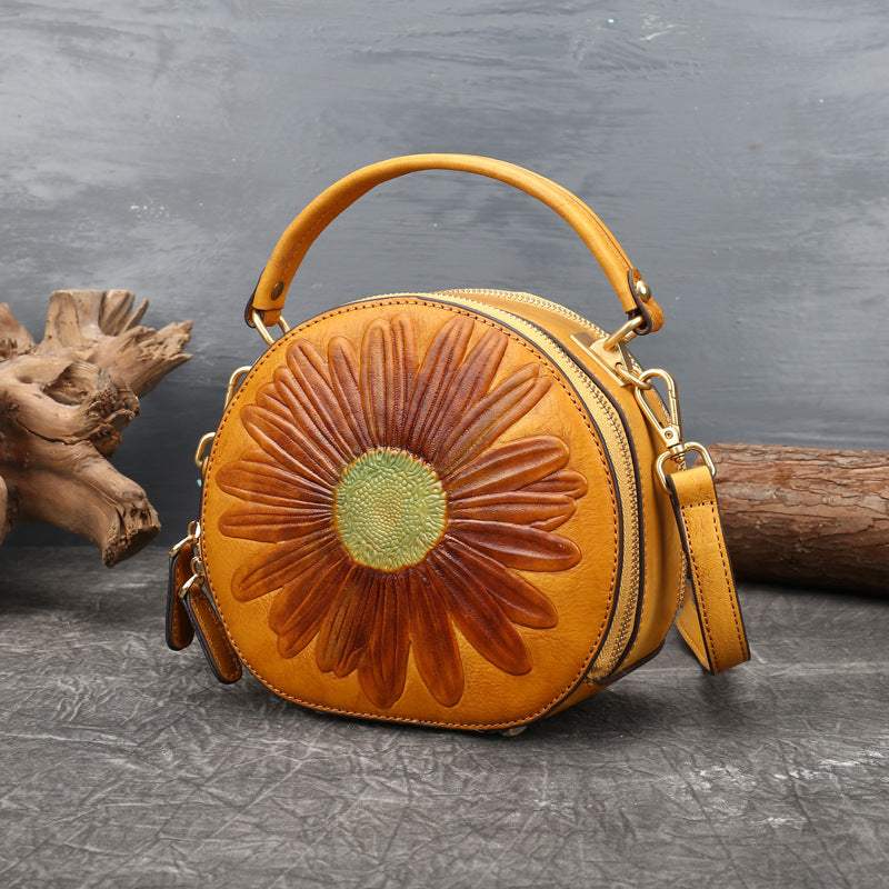 Vintage Cowhide Leather Round Shape Women Handbags 6222-Handbags-Yellow-Free Shipping Leatheretro