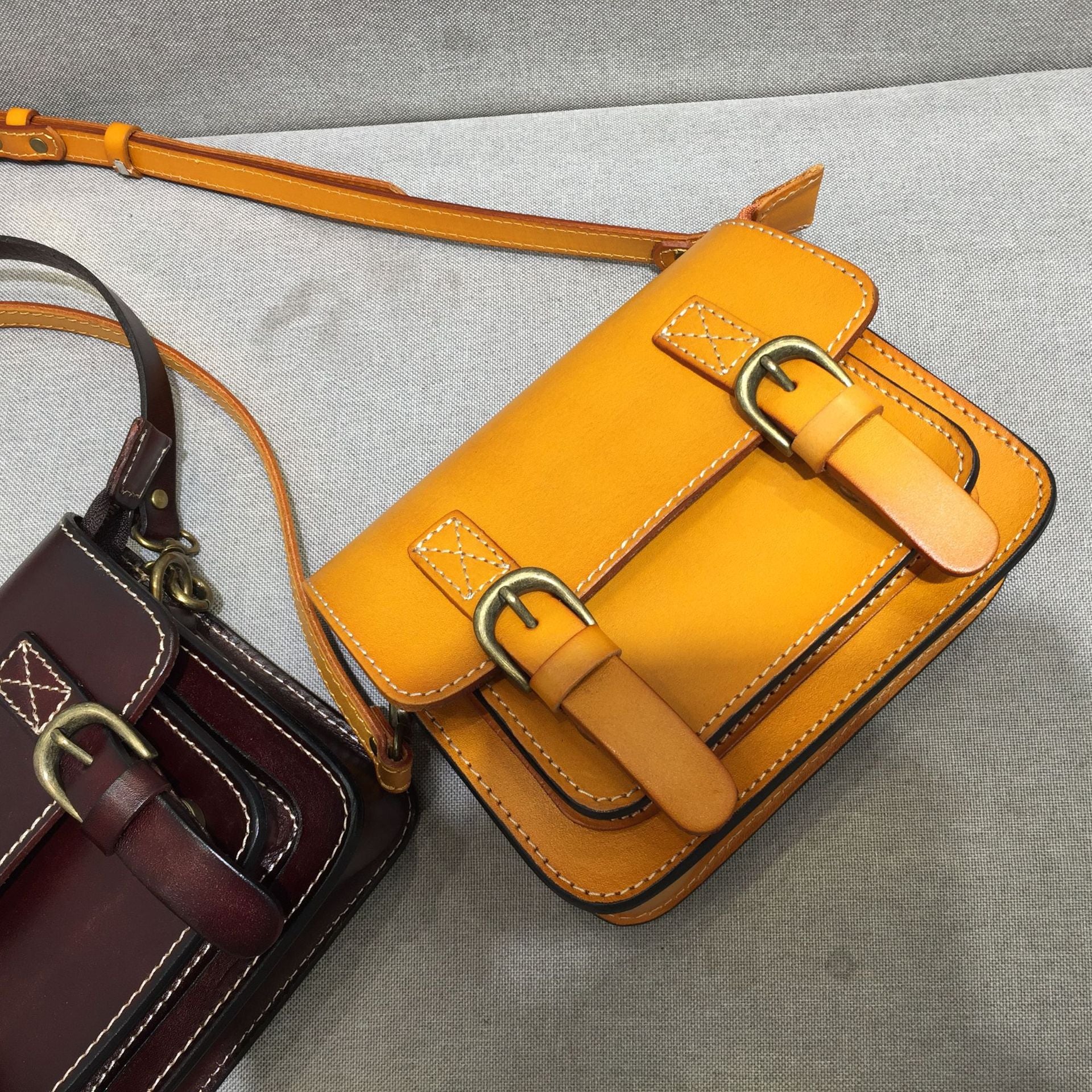 Handmade Leather Cambridge Shoulder Bag for Women-Handbags-Yellow-Free Shipping Leatheretro