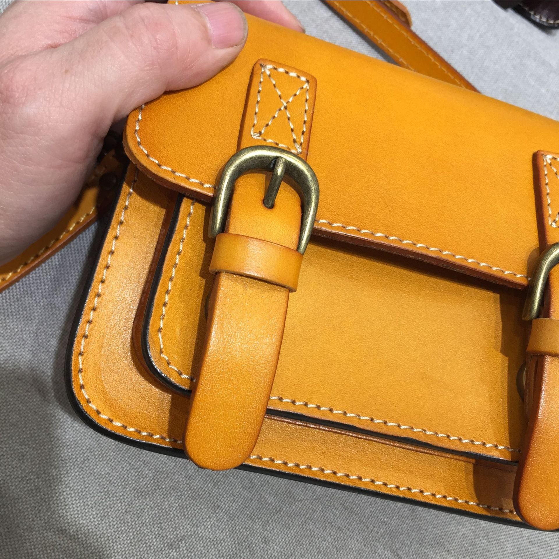 Handmade Leather Cambridge Shoulder Bag for Women-Handbags-Yellow-Free Shipping Leatheretro