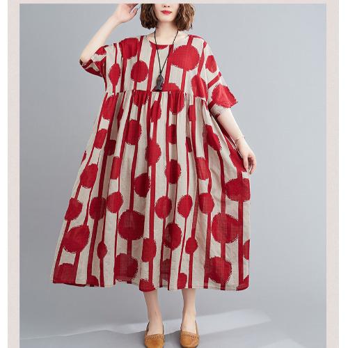 Summer Plus Sizes Floral Print Cozy Dresses-Maxi Dresses-Red-One Size-Free Shipping Leatheretro