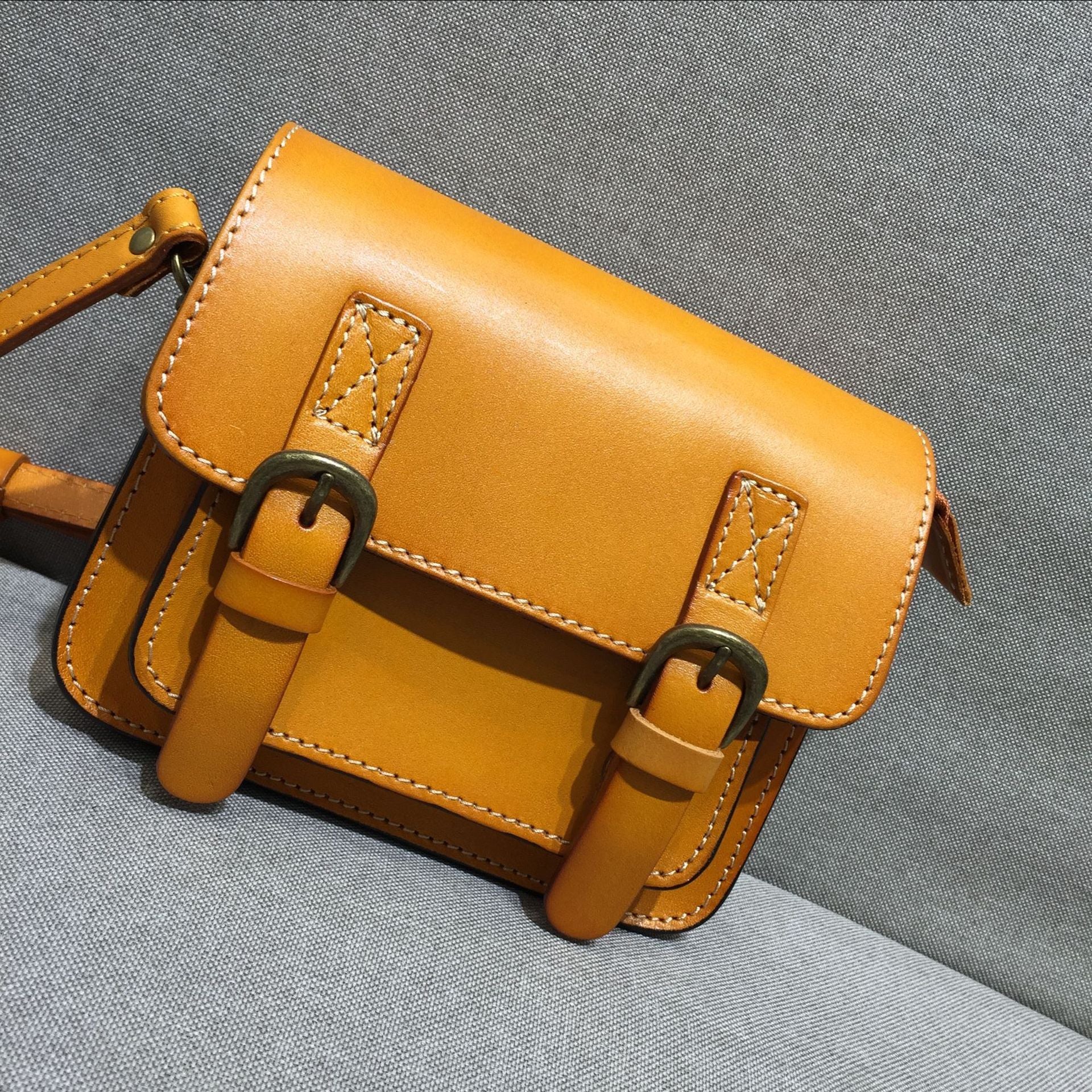 Handmade Leather Cambridge Shoulder Bag for Women-Handbags-Yellow-Free Shipping Leatheretro