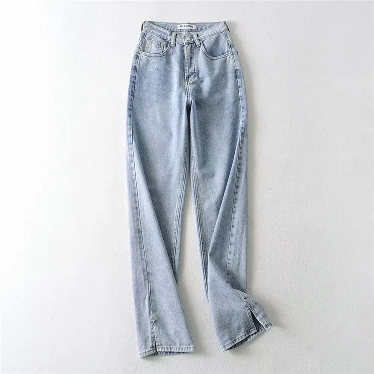 Casual High Waist Split Women Fall Jean Pants-Pants-Light Blue-XS-Free Shipping Leatheretro