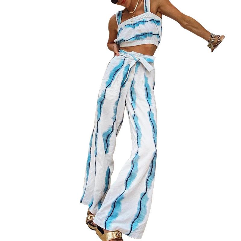 Summer Fashion Tops&loose Pants-Two Pieces Suits-Blue-S-Free Shipping Leatheretro