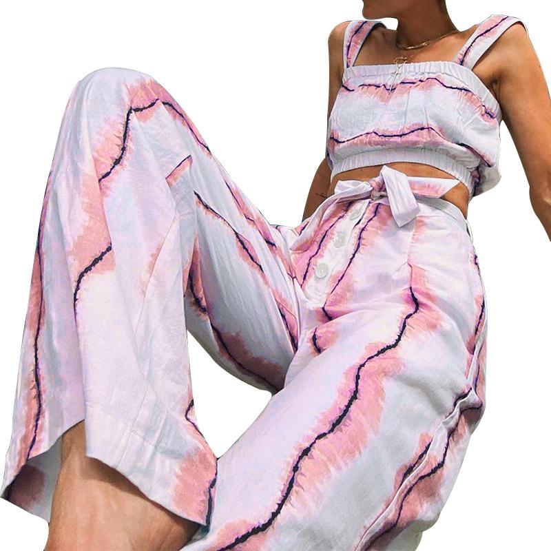 Summer Fashion Tops&loose Pants-Two Pieces Suits-Pink-S-Free Shipping Leatheretro