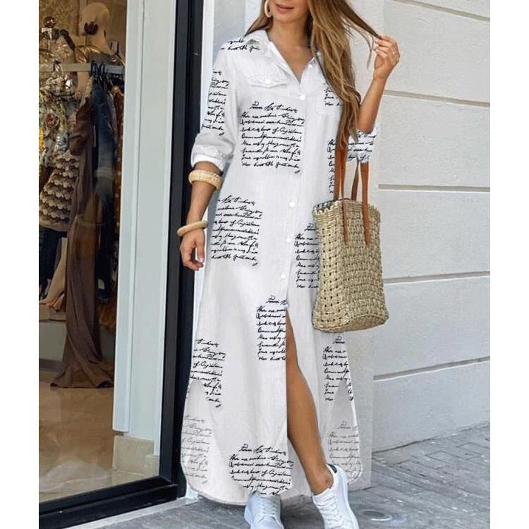 Leisure Fashion T Shirt Long Dresses-Maxi Dresses-White Letter-S-Free Shipping Leatheretro