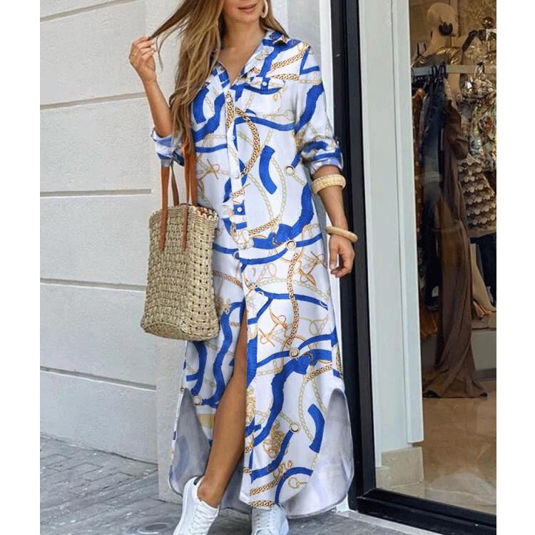 Leisure Fashion T Shirt Long Dresses-Maxi Dresses-Blue Striped-S-Free Shipping Leatheretro