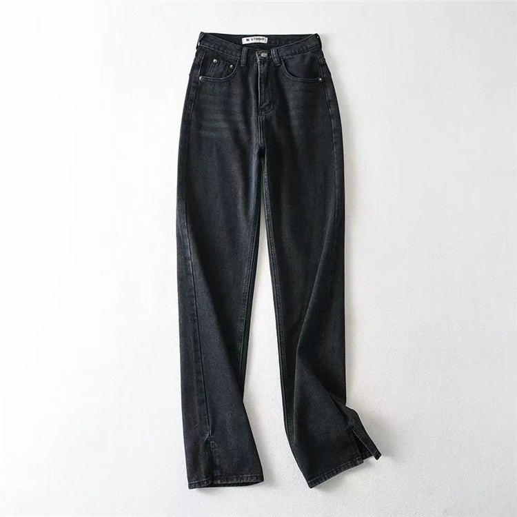 Casual High Waist Split Women Fall Jean Pants-Pants-Gray-XS-Free Shipping Leatheretro