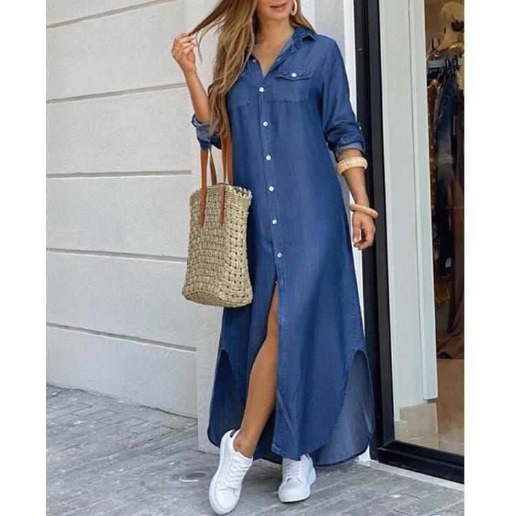 Leisure Fashion T Shirt Long Dresses-Maxi Dresses-Demin Blue-S-Free Shipping Leatheretro
