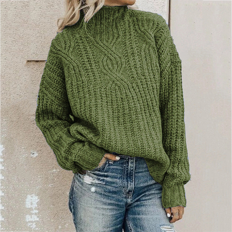 Fashion Women Knitted High Neck Sweaters-Shirts & Tops-Army Green-S-Free Shipping Leatheretro
