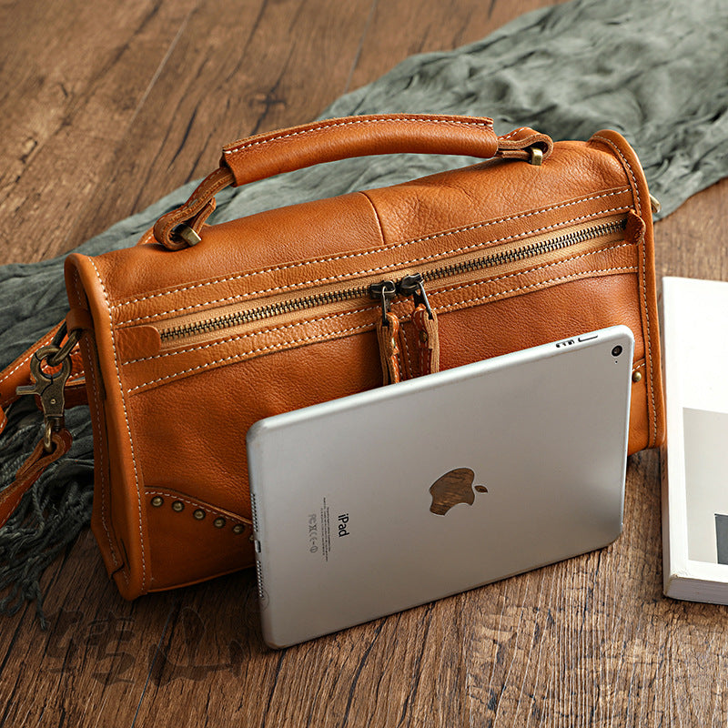 Retro Vege Tanned Leather Cute Handbag for Women 21092-Handbag & Wallet Accessories-Yellow-Free Shipping Leatheretro