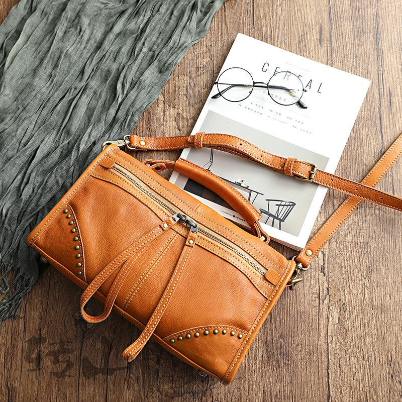Retro Vege Tanned Leather Cute Handbag for Women 21092-Handbag & Wallet Accessories-Yellow-Free Shipping Leatheretro
