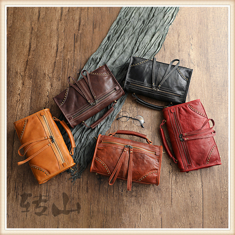 Retro Vege Tanned Leather Cute Handbag for Women 21092-Handbag & Wallet Accessories-Yellow-Free Shipping Leatheretro