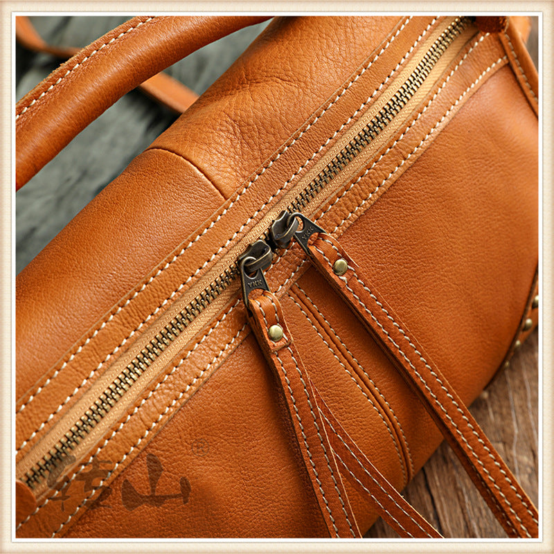 Retro Vege Tanned Leather Cute Handbag for Women 21092-Handbag & Wallet Accessories-Yellow-Free Shipping Leatheretro