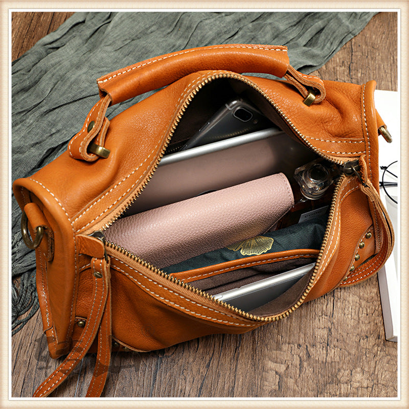 Retro Vege Tanned Leather Cute Handbag for Women 21092-Handbag & Wallet Accessories-Yellow-Free Shipping Leatheretro